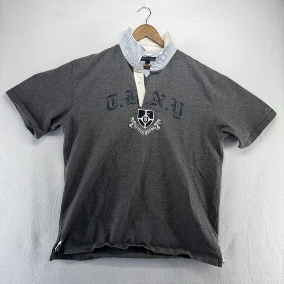 Vintage Tommy Hilfiger Rugby Shirt Men's 2XL Script Spellout Old English y2k - Picture 1 of 11